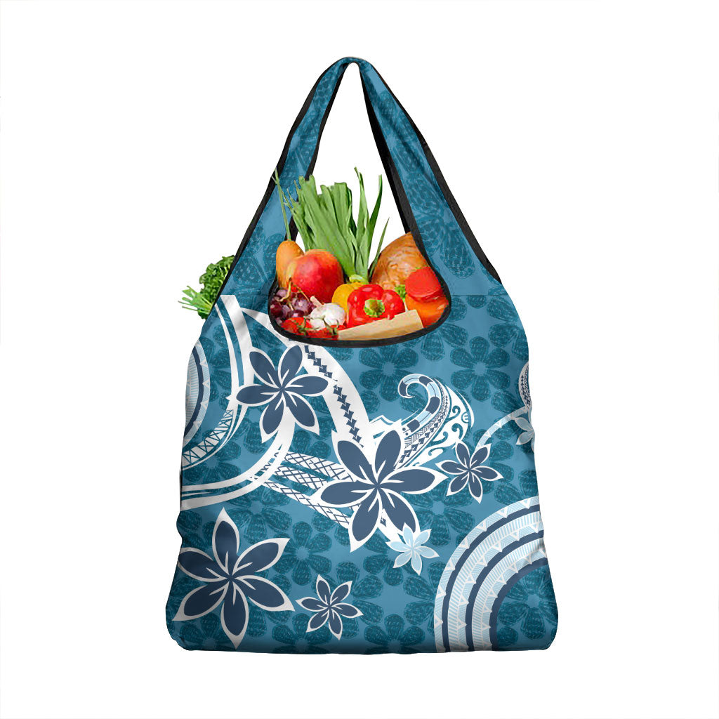 Hawaii Pupuala Plumeria Blue Grocery Bag Polynesian Pattern LT01 1-pack One Size Blue - Polynesian Pride