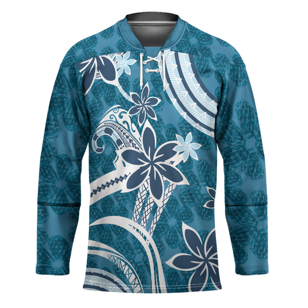 Hawaii Pupuala Plumeria Blue Hockey Jersey Polynesian Pattern LT01 Unisex Blue - Polynesian Pride