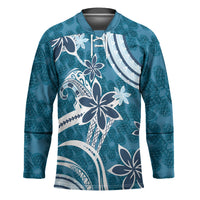 Hawaii Pupuala Plumeria Blue Hockey Jersey Polynesian Pattern LT01 Unisex Blue - Polynesian Pride