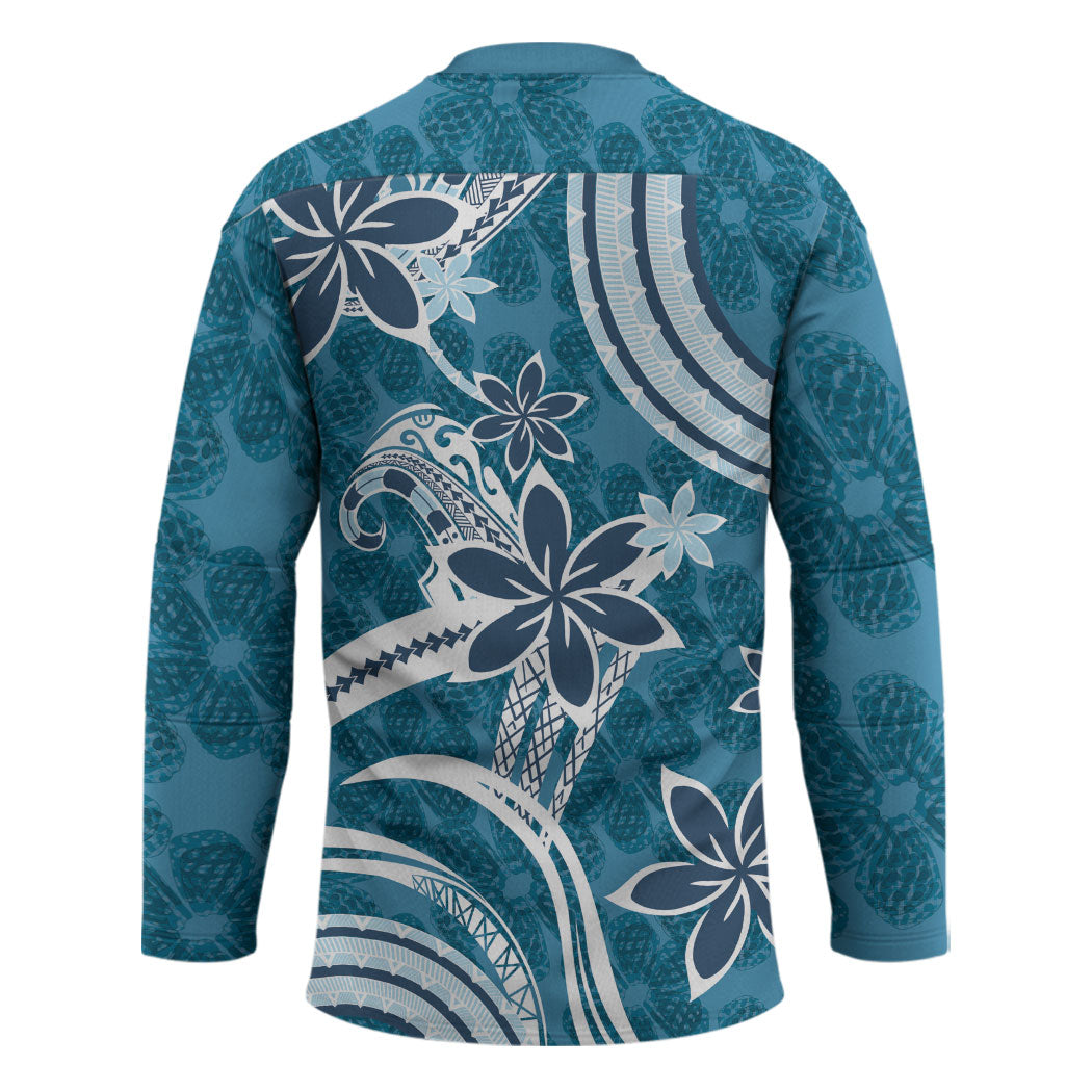 Hawaii Pupuala Plumeria Blue Hockey Jersey Polynesian Pattern LT01 - Polynesian Pride