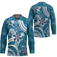 Hawaii Pupuala Plumeria Blue Hockey Jersey Polynesian Pattern LT01 - Polynesian Pride