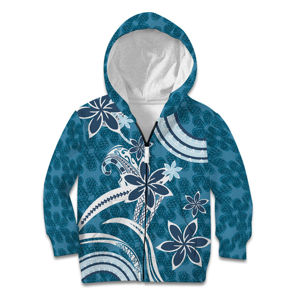 Hawaii Pupuala Plumeria Blue Kid Hoodie Polynesian Pattern LT01 Zip Hoodie Blue - Polynesian Pride
