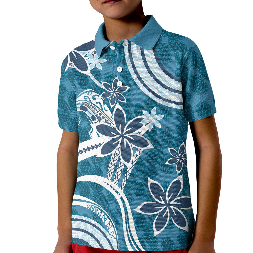 Hawaii Pupuala Plumeria Blue Kid Polo Shirt Polynesian Pattern LT01 Kid Blue - Polynesian Pride