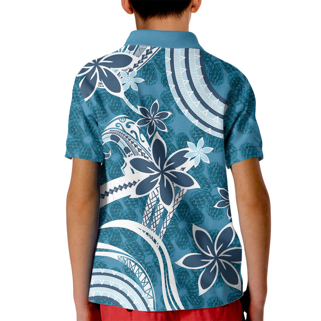 Hawaii Pupuala Plumeria Blue Kid Polo Shirt Polynesian Pattern LT01 - Polynesian Pride