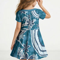 Hawaii Pupuala Plumeria Blue Kid Short Sleeve Dress Polynesian Pattern LT01 - Polynesian Pride