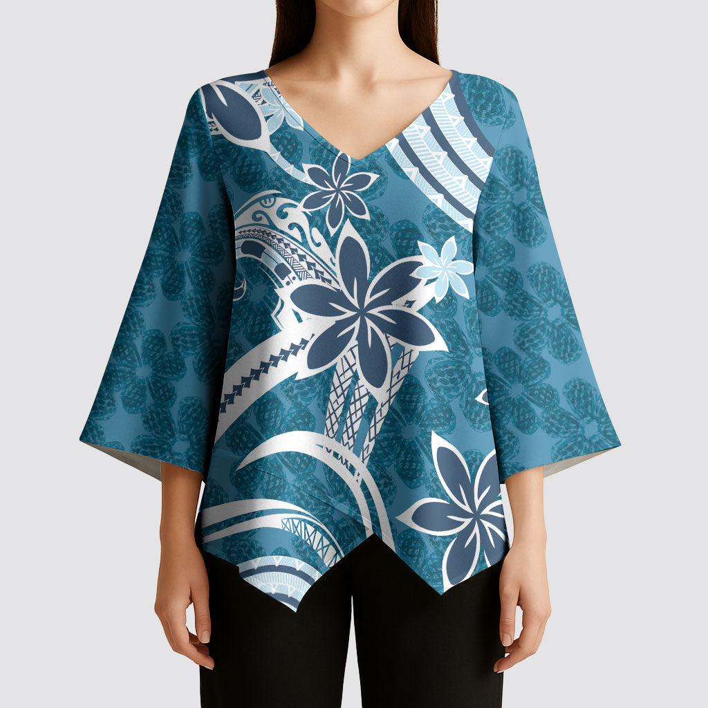 Hawaii Pupuala Plumeria Blue Kimono Sleeve Blouse Polynesian Pattern LT01 - Polynesian Pride