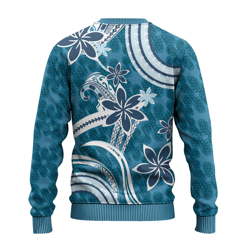 Hawaii Pupuala Plumeria Blue Ugly Christmas Sweater Polynesian Pattern LT01 - Polynesian Pride