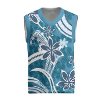Hawaii Pupuala Plumeria Blue Christmas Knitted V-Neck Vest Polynesian Pattern LT01 Blue - Polynesian Pride