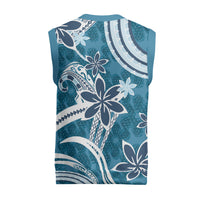 Hawaii Pupuala Plumeria Blue Christmas Knitted V-Neck Vest Polynesian Pattern LT01 - Polynesian Pride
