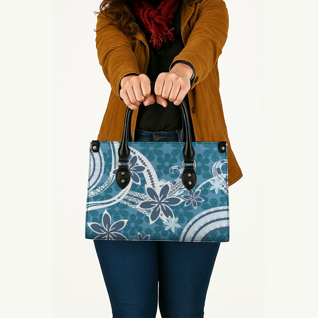 Hawaii Pupuala Plumeria Blue Leather Bag Polynesian Pattern LT01 - Polynesian Pride