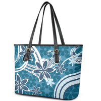 Hawaii Pupuala Plumeria Blue Leather Tote Bag Polynesian Pattern LT01 - Polynesian Pride