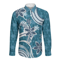 Hawaii Pupuala Plumeria Blue Long Sleeve Button Shirt Polynesian Pattern LT01 Unisex Blue - Polynesian Pride