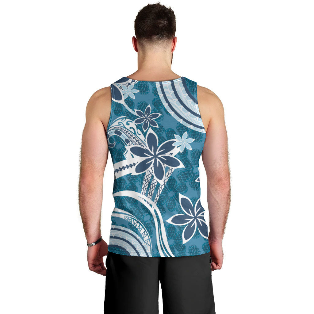 Hawaii Pupuala Plumeria Blue Men Tank Top Polynesian Pattern LT01 - Polynesian Pride