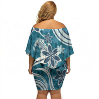 Hawaii Pupuala Plumeria Blue Off Shoulder Short Dress Polynesian Pattern LT01 - Polynesian Pride