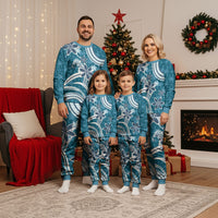 Hawaii Pupuala Plumeria Blue Christmas Pajama Set Polynesian Pattern LT01 - Polynesian Pride