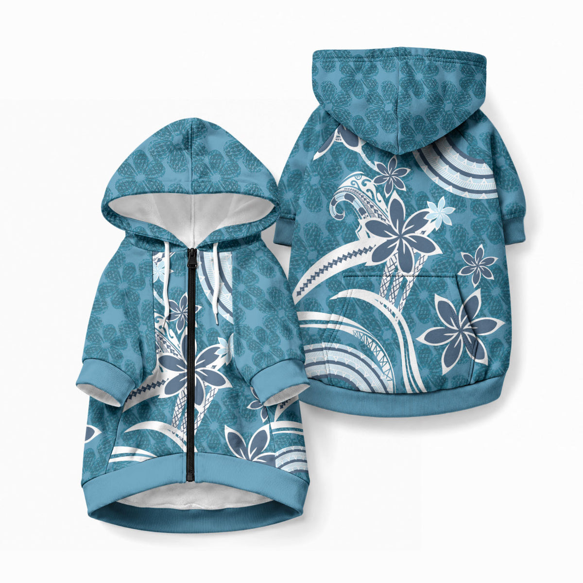 Hawaii Pupuala Plumeria Blue Pet Hoodie Polynesian Pattern LT01 Zip-up Blue - Polynesian Pride