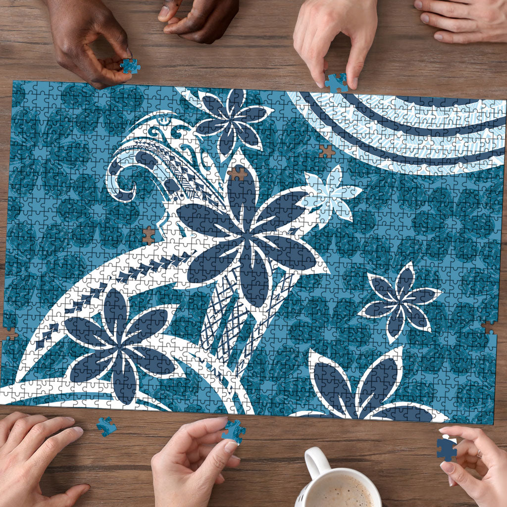 Hawaii Pupuala Plumeria Blue Puzzle Polynesian Pattern LT01 - Polynesian Pride