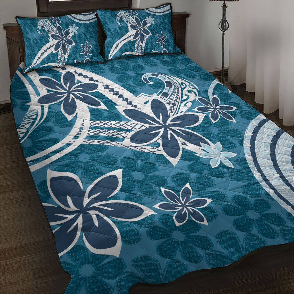 Hawaii Pupuala Plumeria Blue Quilt Bed Set Polynesian Pattern LT01 Blue - Polynesian Pride