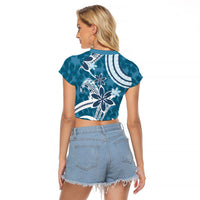 Hawaii Pupuala Plumeria Blue Raglan Cropped T Shirt Polynesian Pattern LT01 - Polynesian Pride