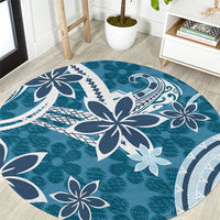 Hawaii Pupuala Plumeria Blue Round Carpet Polynesian Pattern LT01 Blue - Polynesian Pride