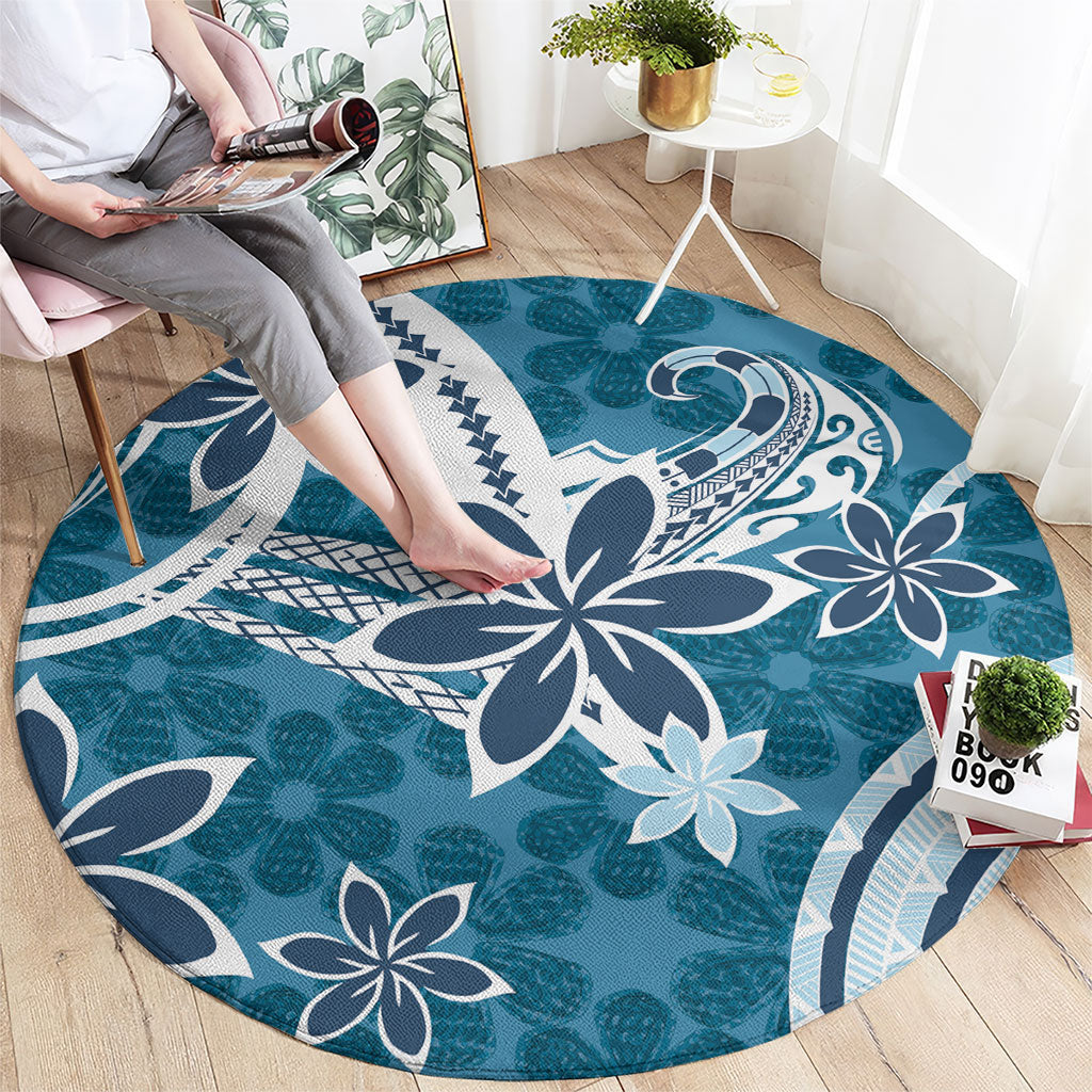Hawaii Pupuala Plumeria Blue Round Carpet Polynesian Pattern LT01 - Polynesian Pride