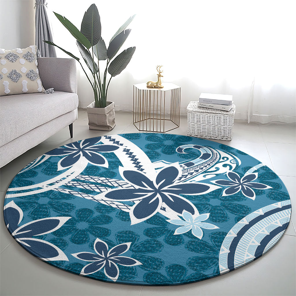 Hawaii Pupuala Plumeria Blue Round Carpet Polynesian Pattern LT01 - Polynesian Pride