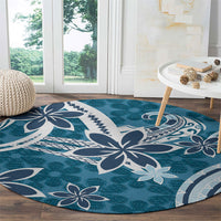 Hawaii Pupuala Plumeria Blue Round Carpet Polynesian Pattern LT01 - Polynesian Pride