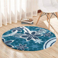 Hawaii Pupuala Plumeria Blue Round Carpet Polynesian Pattern LT01 - Polynesian Pride