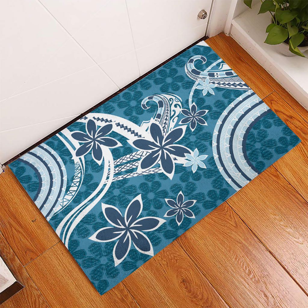 Hawaii Pupuala Plumeria Blue Rubber Doormat Polynesian Pattern LT01 - Polynesian Pride