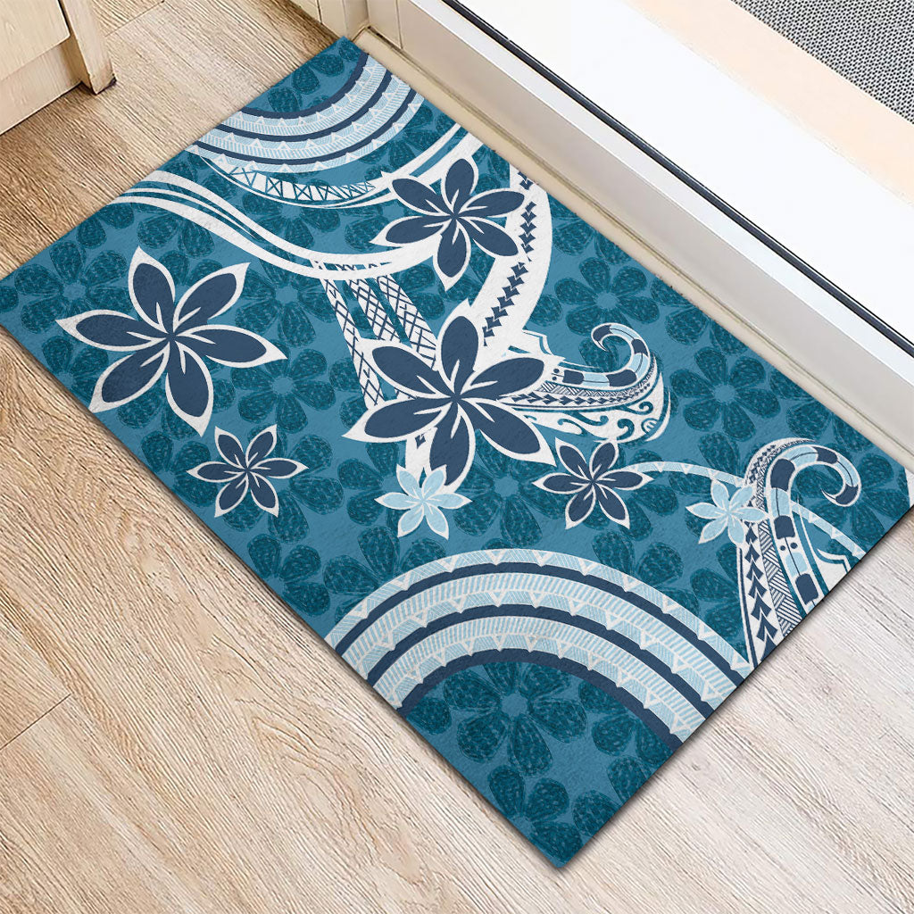 Hawaii Pupuala Plumeria Blue Rubber Doormat Polynesian Pattern LT01 - Polynesian Pride