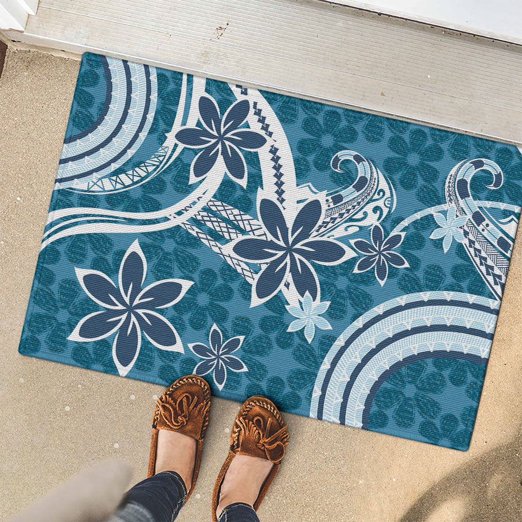 Hawaii Pupuala Plumeria Blue Rubber Doormat Polynesian Pattern LT01 - Polynesian Pride