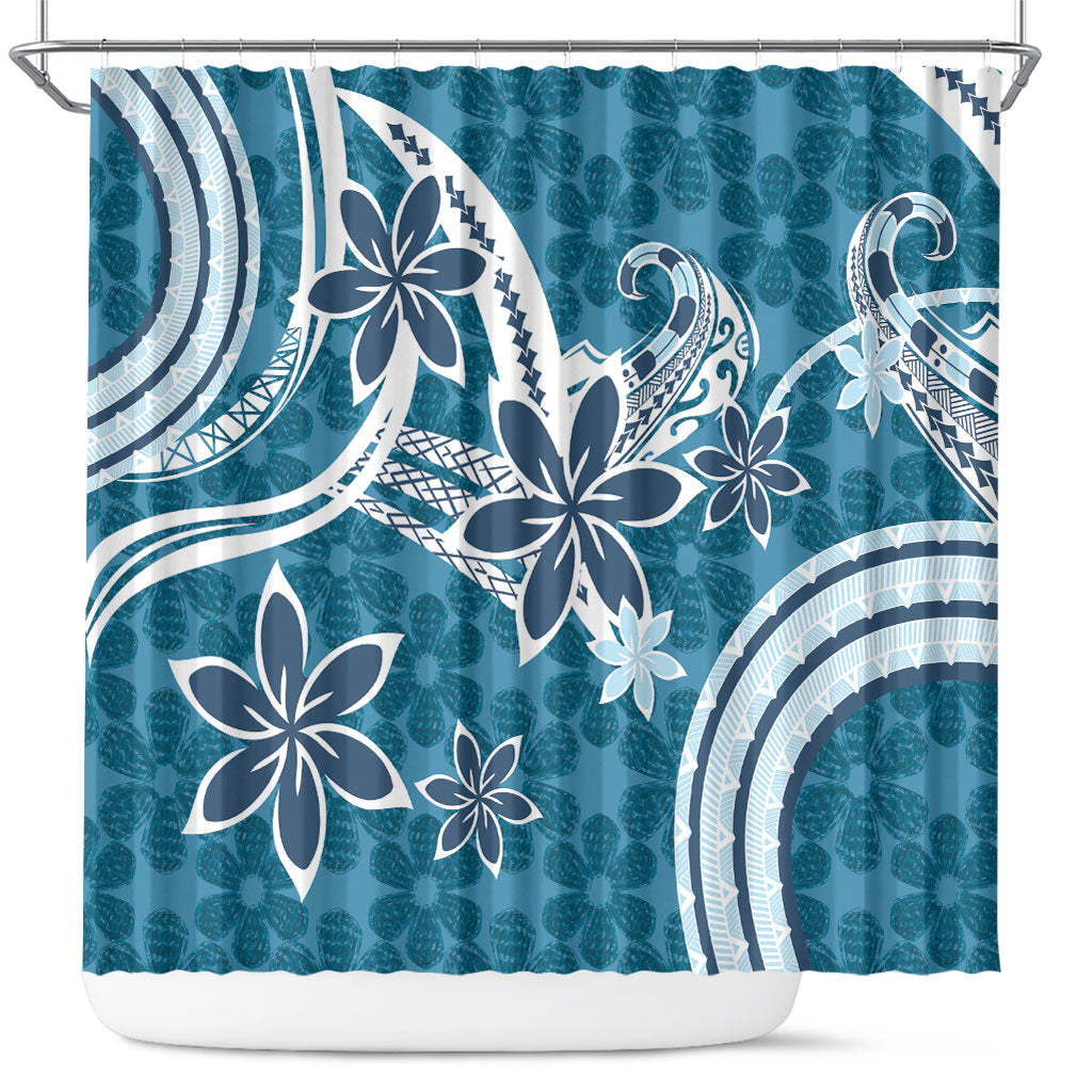 Hawaii Pupuala Plumeria Blue Shower Curtain Polynesian Pattern LT01 Blue - Polynesian Pride