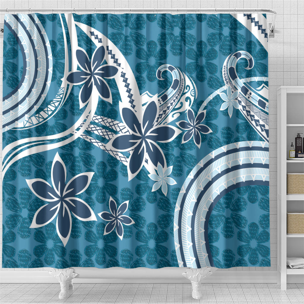 Hawaii Pupuala Plumeria Blue Shower Curtain Polynesian Pattern LT01 - Polynesian Pride