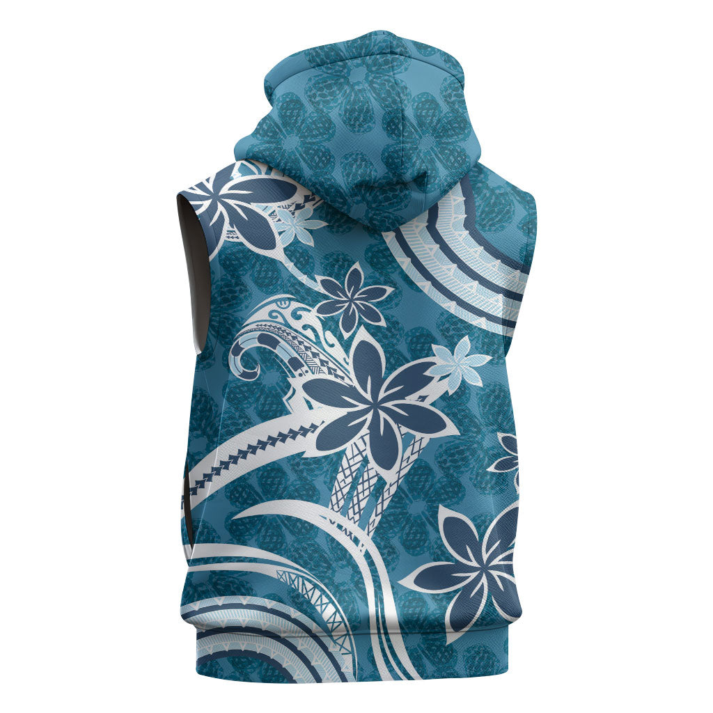 Hawaii Pupuala Plumeria Blue Sleeveless Hoodie Polynesian Pattern LT01 - Polynesian Pride