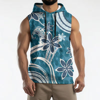 Hawaii Pupuala Plumeria Blue Sleeveless Hoodie Polynesian Pattern LT01 - Polynesian Pride