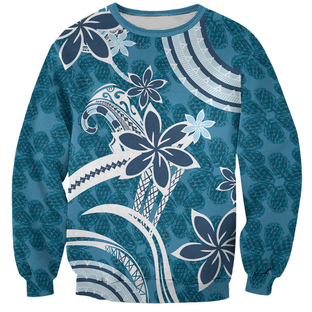Hawaii Pupuala Plumeria Blue Sweatshirt Polynesian Pattern LT01 Unisex Blue - Polynesian Pride