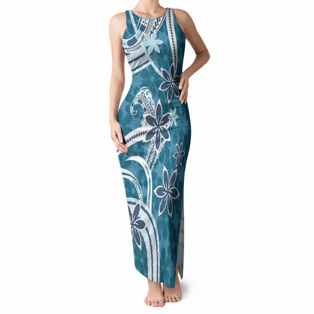 Hawaii Pupuala Plumeria Blue Tank Maxi Dress Polynesian Pattern LT01 Women Blue - Polynesian Pride