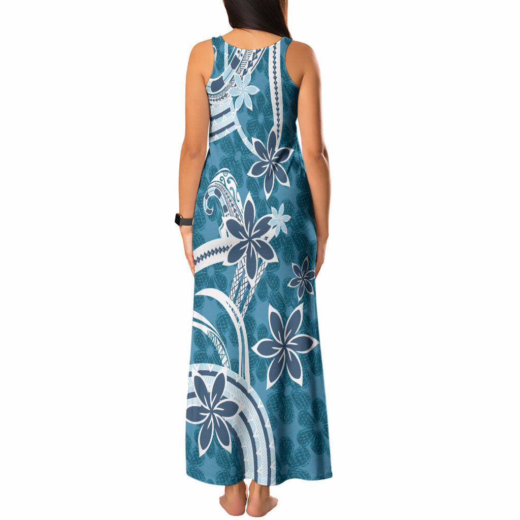 Hawaii Pupuala Plumeria Blue Tank Maxi Dress Polynesian Pattern LT01 - Polynesian Pride