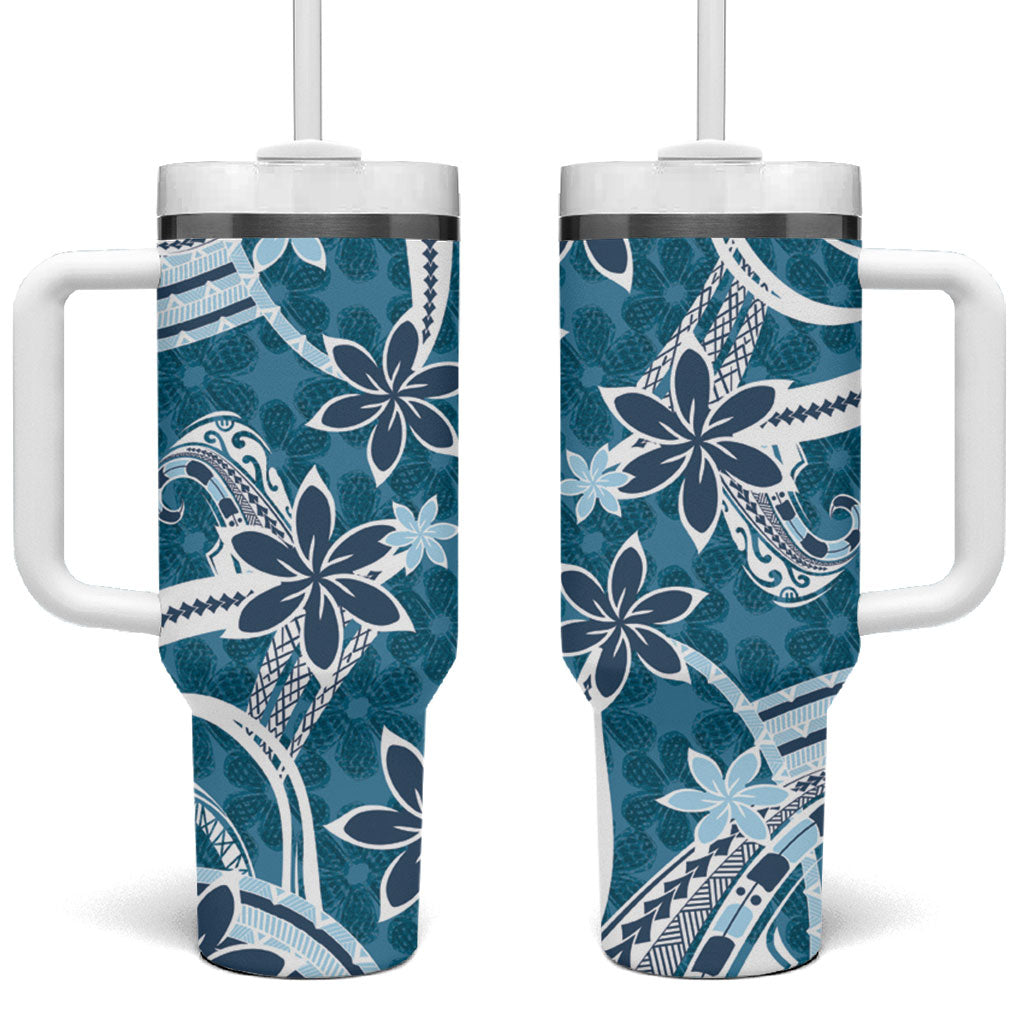 Hawaii Pupuala Plumeria Blue Tumbler With Handle Polynesian Pattern LT01 One Size: 40 oz Blue - Polynesian Pride