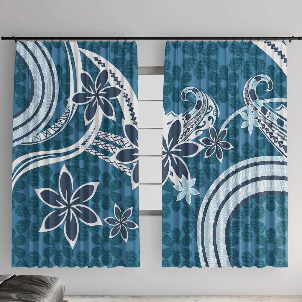 Hawaii Pupuala Plumeria Blue Window Curtain Polynesian Pattern LT01 With Hooks Blue - Polynesian Pride