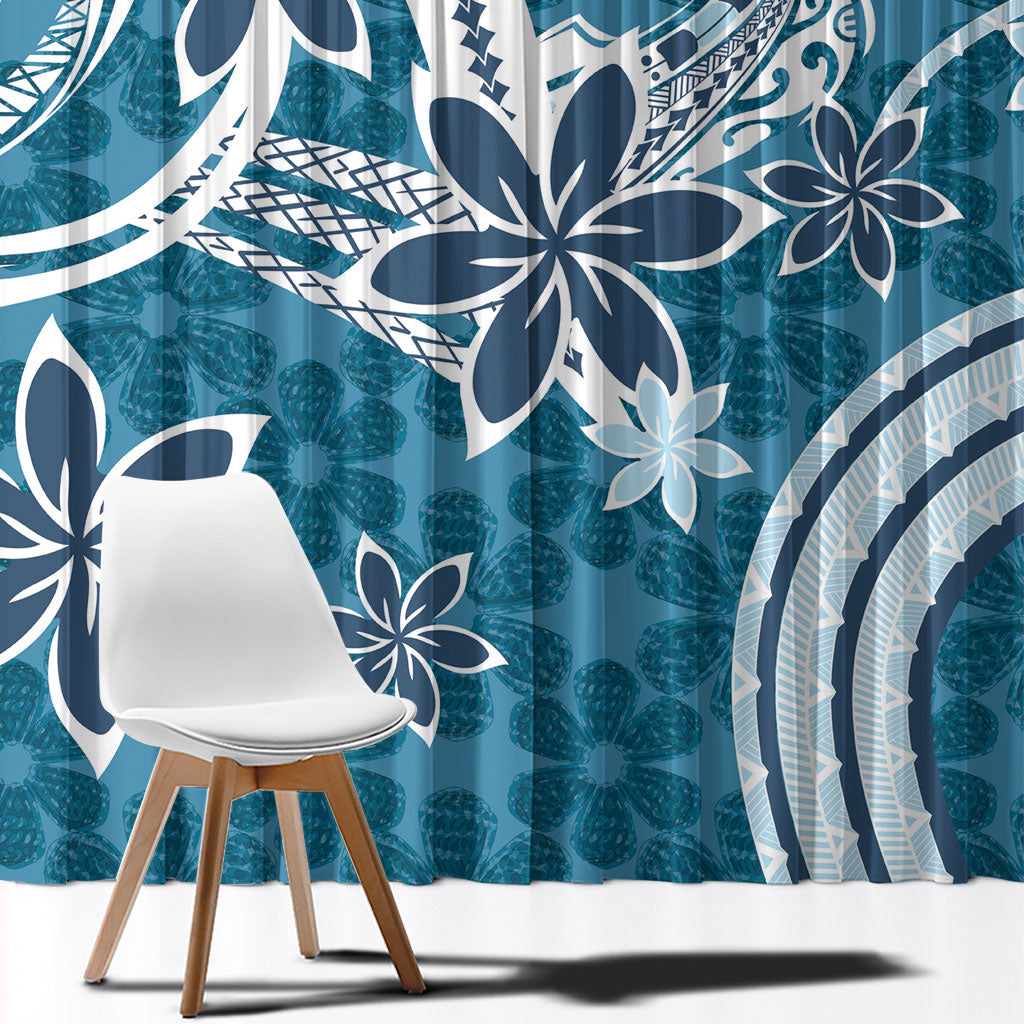Hawaii Pupuala Plumeria Blue Window Curtain Polynesian Pattern LT01 - Polynesian Pride