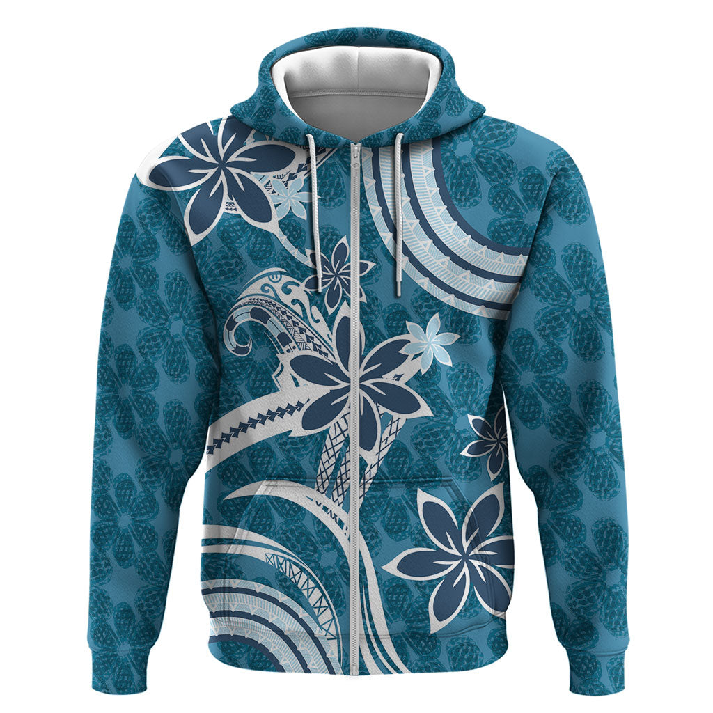 Hawaii Pupuala Plumeria Blue Zip Hoodie Polynesian Pattern LT01 Zip Hoodie Blue - Polynesian Pride