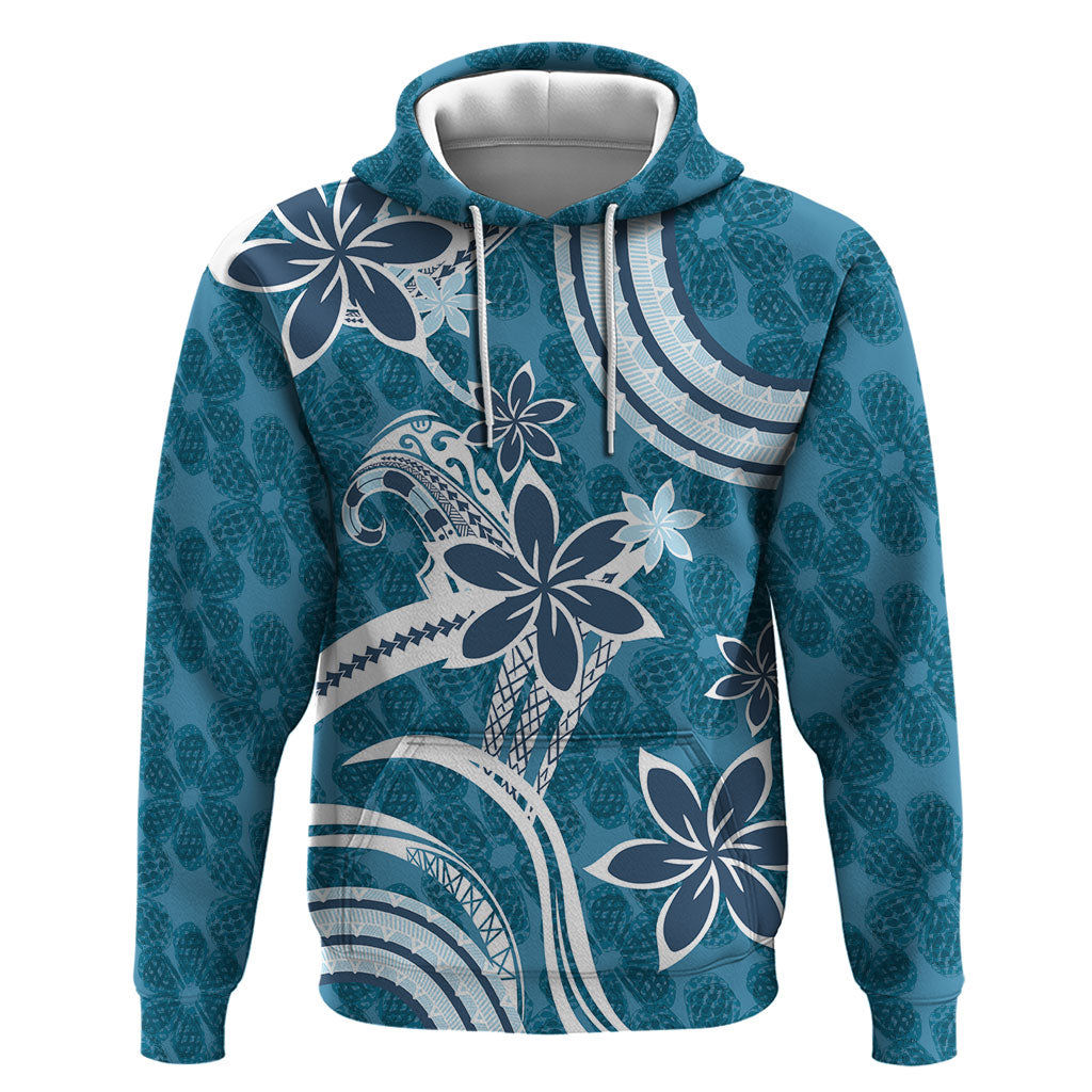 Hawaii Pupuala Plumeria Blue Zip Hoodie Polynesian Pattern LT01 Pullover Hoodie Blue - Polynesian Pride