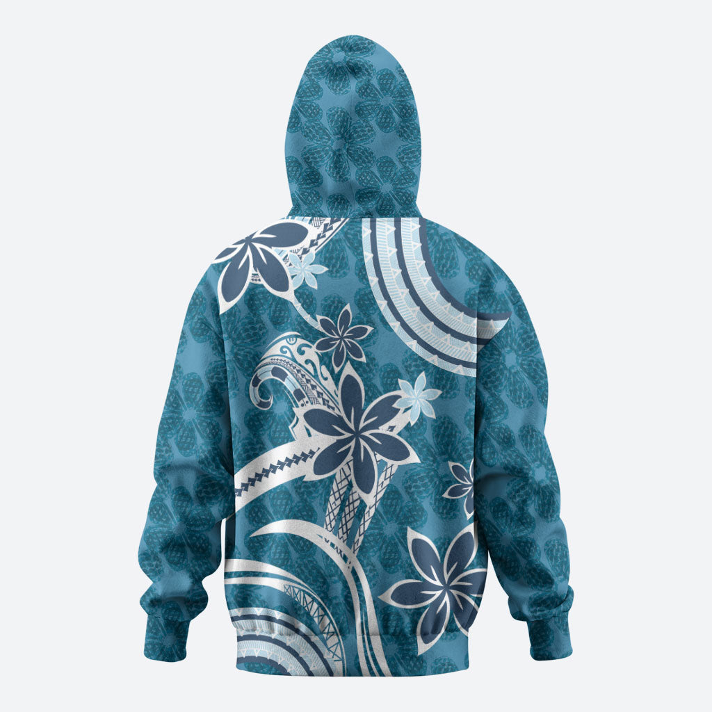 Hawaii Pupuala Plumeria Blue Zip Hoodie Polynesian Pattern LT01 - Polynesian Pride