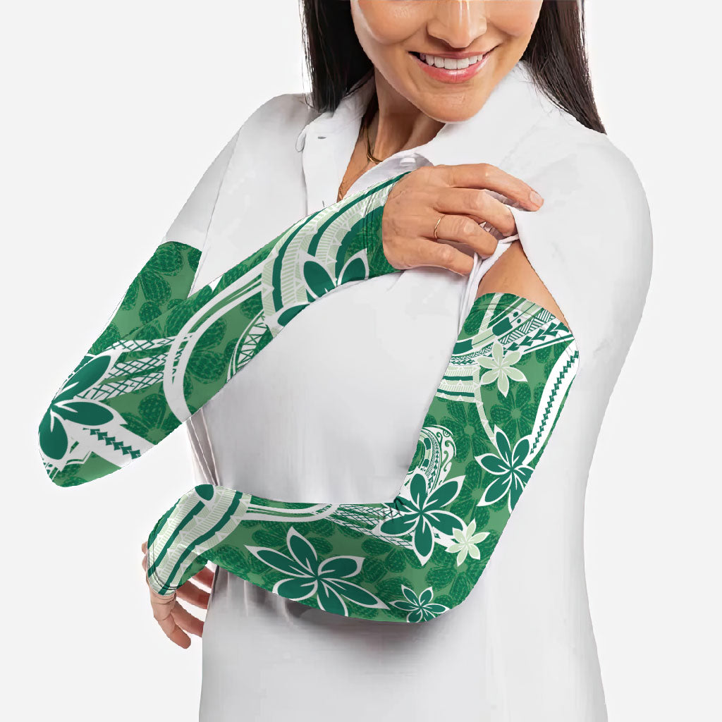 Hawaii Pupuala Plumeria Green Arm Sleeves Polynesian Pattern LT01 - Polynesian Pride