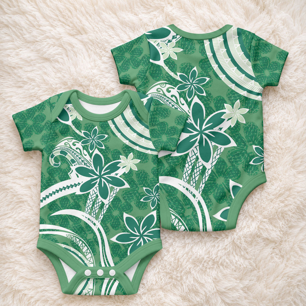 Hawaii Pupuala Plumeria Green Baby Onesie Polynesian Pattern LT01 - Polynesian Pride