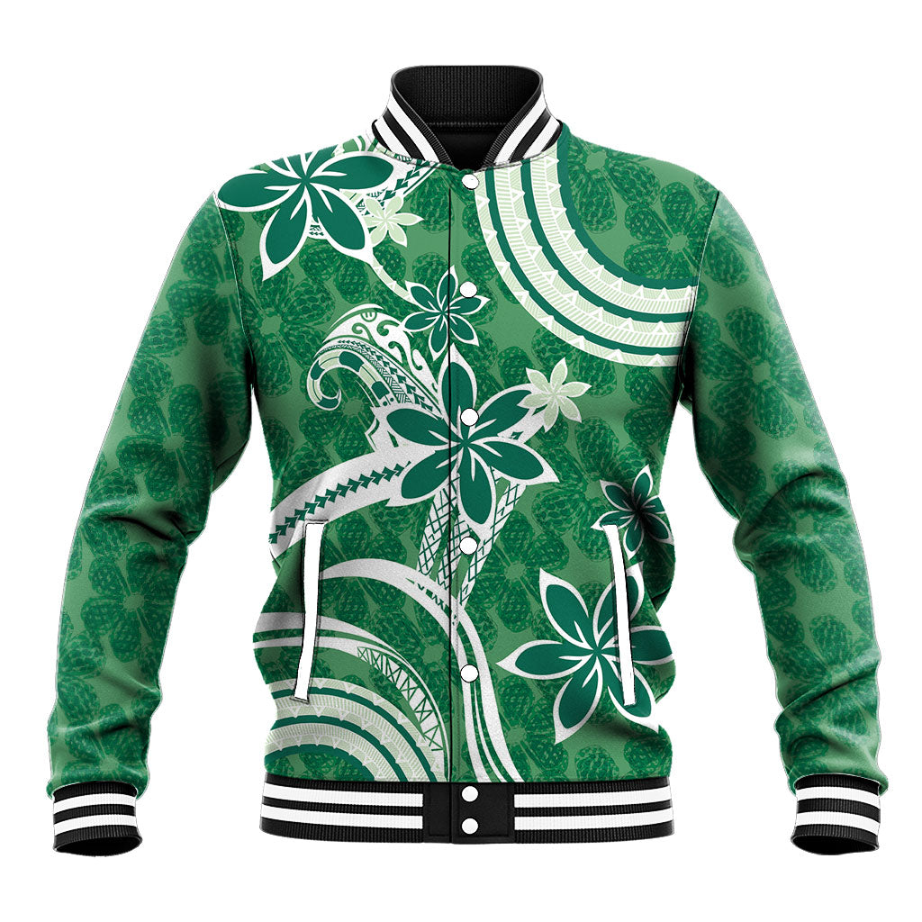 Hawaii Pupuala Plumeria Green Baseball Jacket Polynesian Pattern LT01 Unisex Green - Polynesian Pride