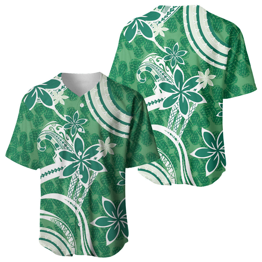 Hawaii Pupuala Plumeria Green Baseball Jersey Polynesian Pattern LT01 - Polynesian Pride