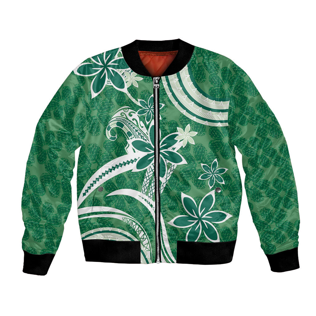 Hawaii Pupuala Plumeria Green Bomber Jacket Polynesian Pattern LT01 Unisex Green - Polynesian Pride