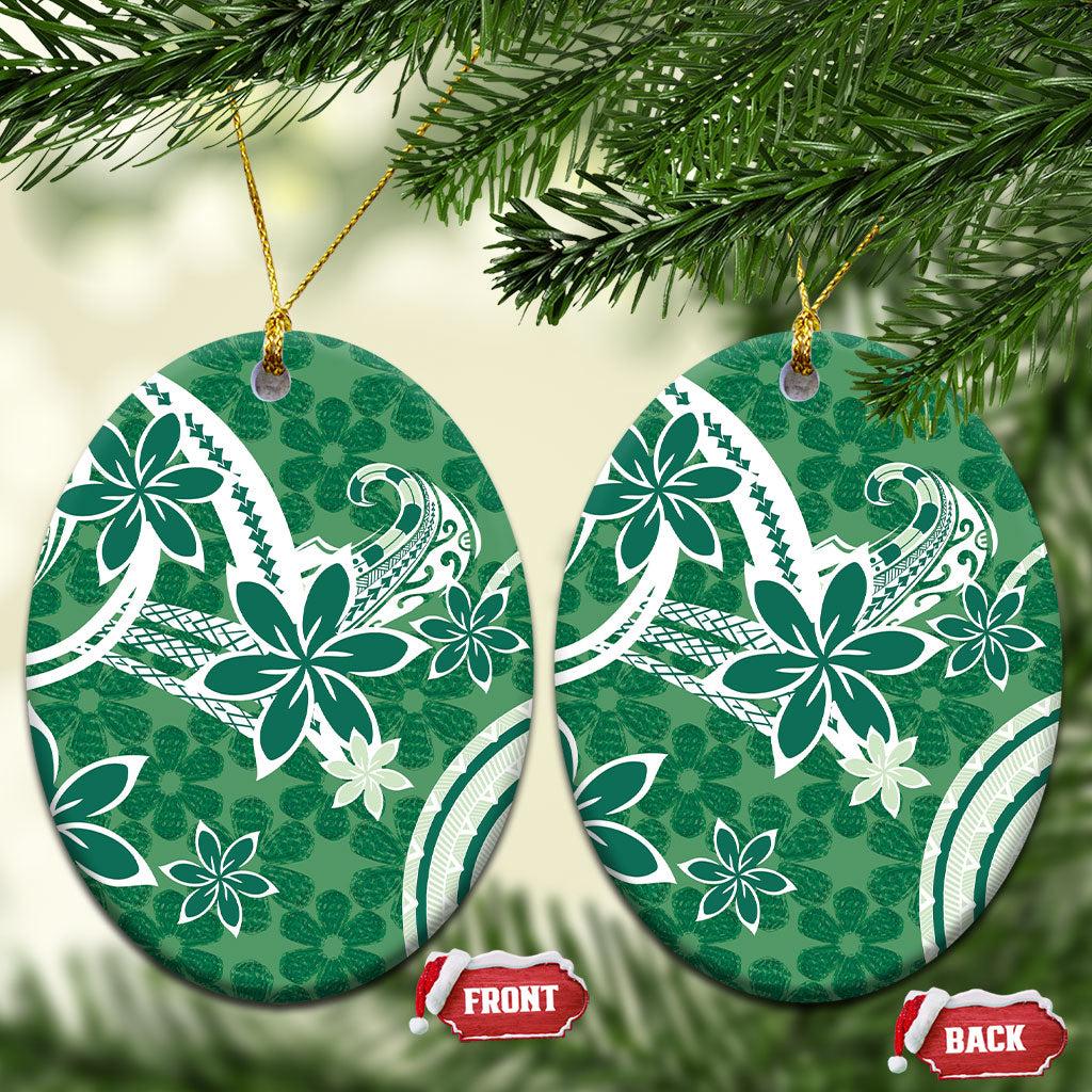 Hawaii Pupuala Plumeria Green Ceramic Ornament Polynesian Pattern LT01 Oval Green - Polynesian Pride